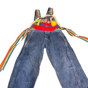 OshKosh B'gosh Blue and Red Overalls with Festive Design super rear vintage